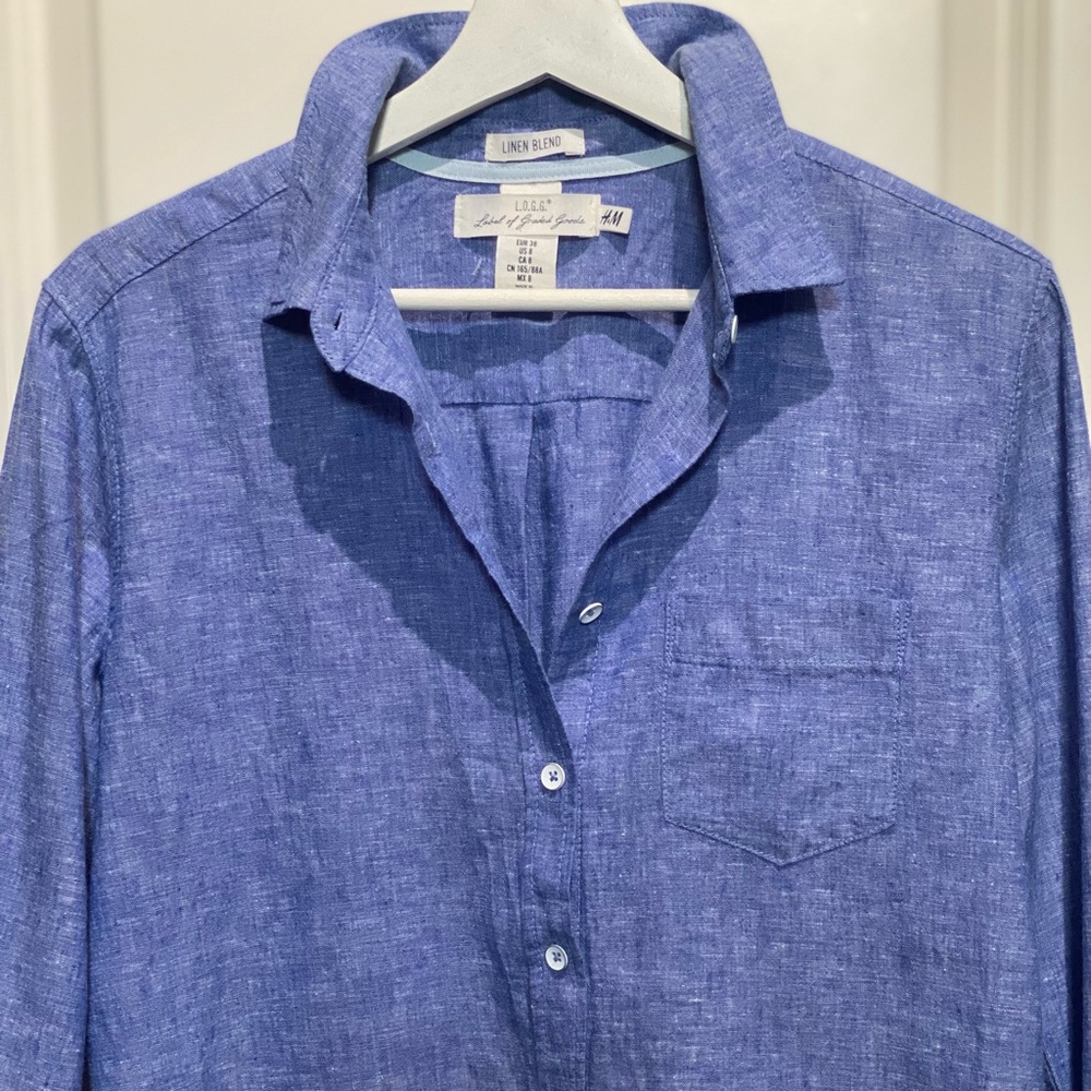 H&M Linen Cotton Blend Label of Gold Button Down Shirt Size 8 Minimal EUC ! - Picture 3 of 7